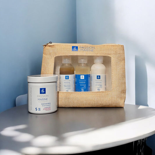 Coffret Soin Marin Pieds : Bain de pieds, Bain aux algues, Gel douche, Lait corporel
class=