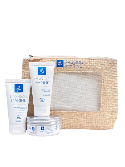 Coffrets mains : Beurre fondant corps, gommage marin, crème mains
class=