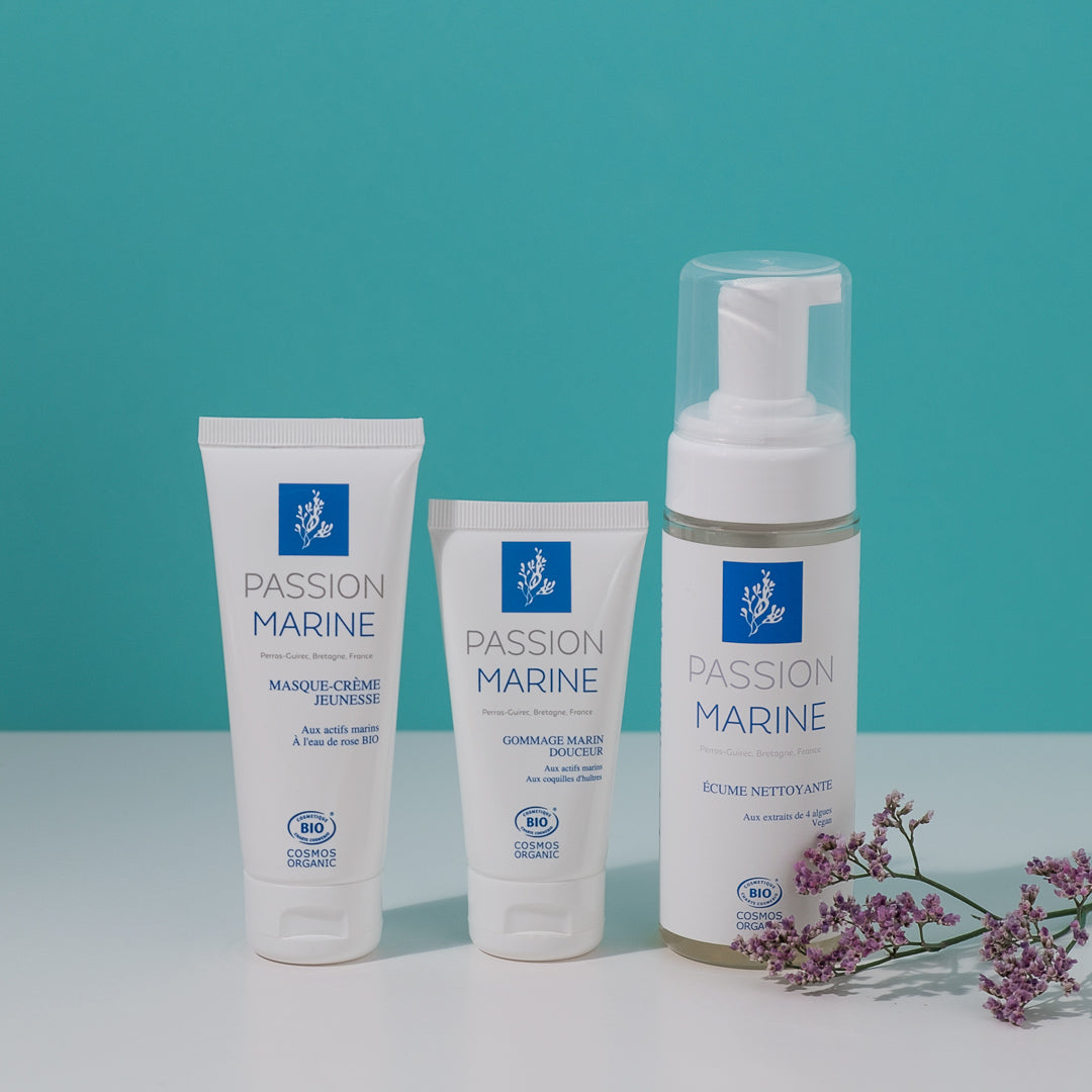 Routine purifiante: Masque purifiant, gommage marin, écume nettoyante
